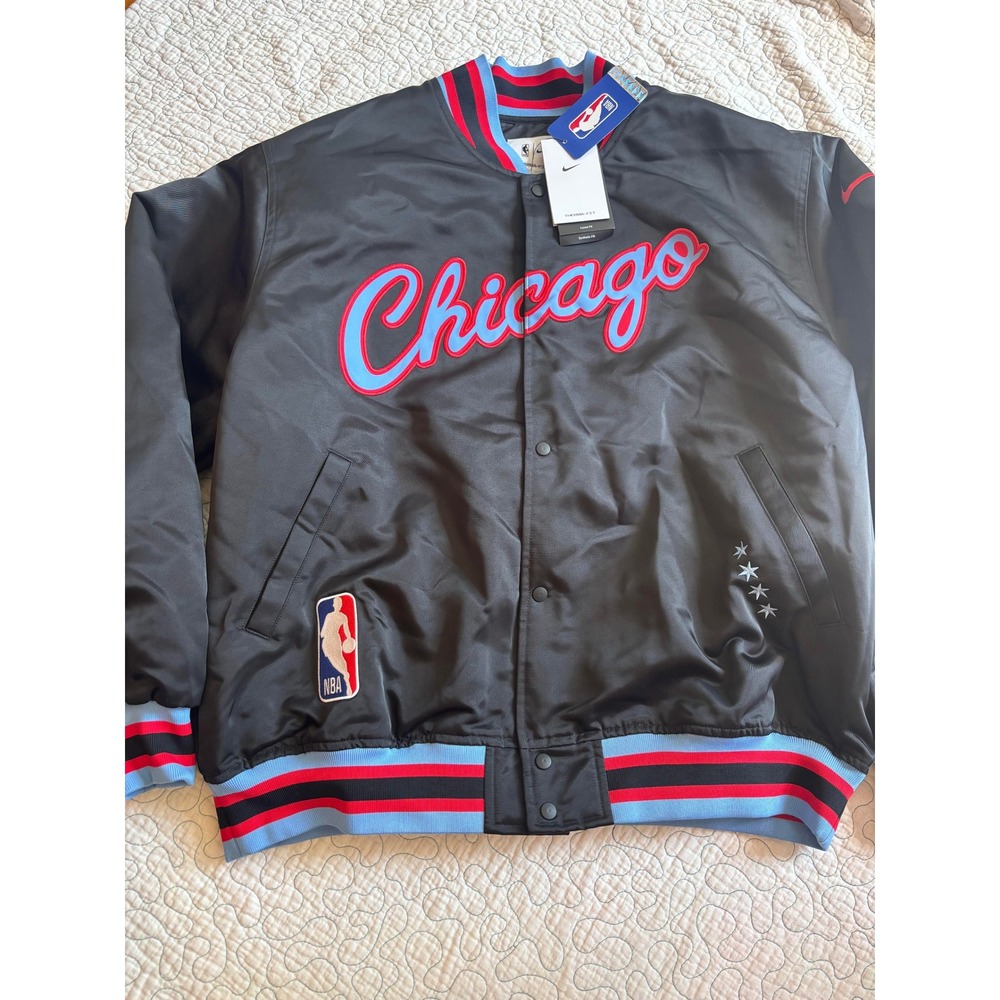 Nike Chicago Bulls NBA City Edition Therma-FIT Bomber Jacket Black Mens Size XL